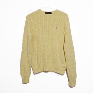 Ralph Lauren Sport Yellow Cable Knit Cotton Sweater Size Large